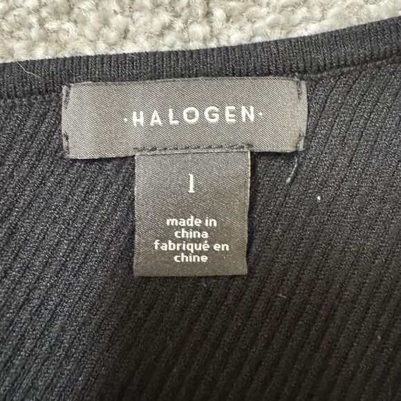 Halogen Sweater Womens Large Black One Shoulder Asymmetrical Ribbed Pullover Top - Picture 3 of 10